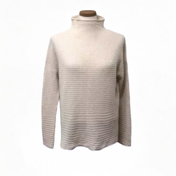 360 Cashmere Audra Graduating Stripe Texture Funnel Neck Cream Sweater Size S - Picture 1 of 7